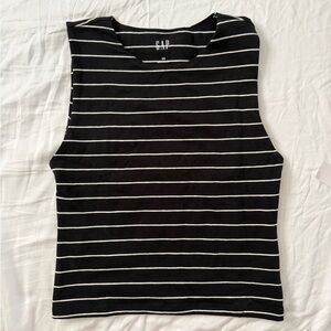 Black GAP CloseKnit Jersey Cropped Tank Top with White Stripes NWT